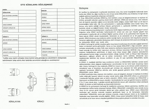 araç kiralama sözlesmesi örneği 